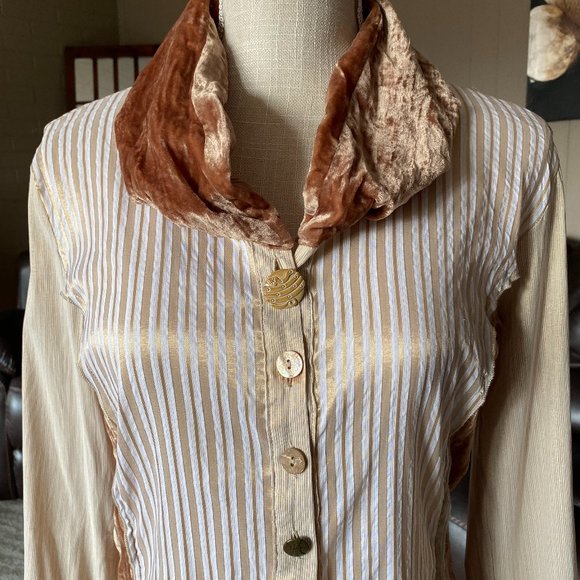 Elisa Cavaletti Vintage Velour Accent Button Blouse - Picture 2 of 16